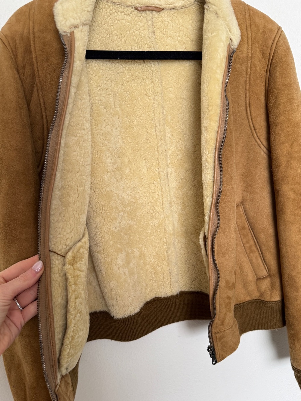 Vintage Barneys CO-OP Suede Shearling Bomber Jacket Brown Cropped - Picture 6 of 11